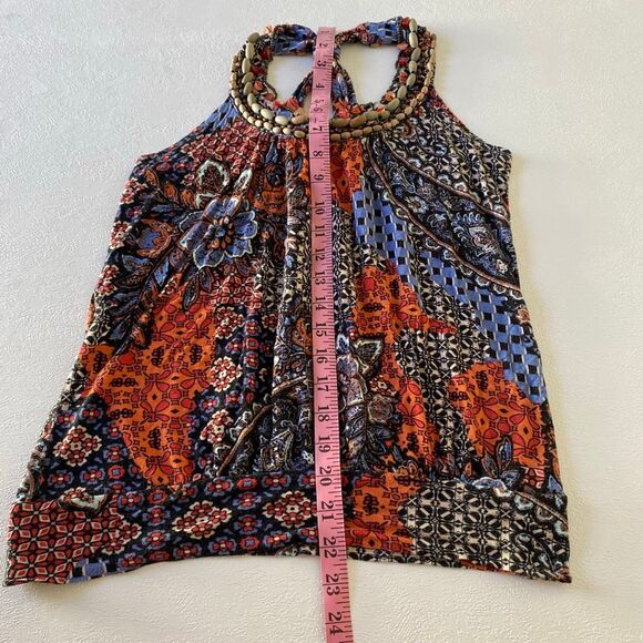 American Rag Cie Boho Beaded Halter Top Multicolor Patchwork Print - Picture 4 of 5